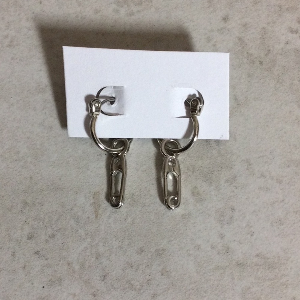 NWT Silver hoops with safety pins